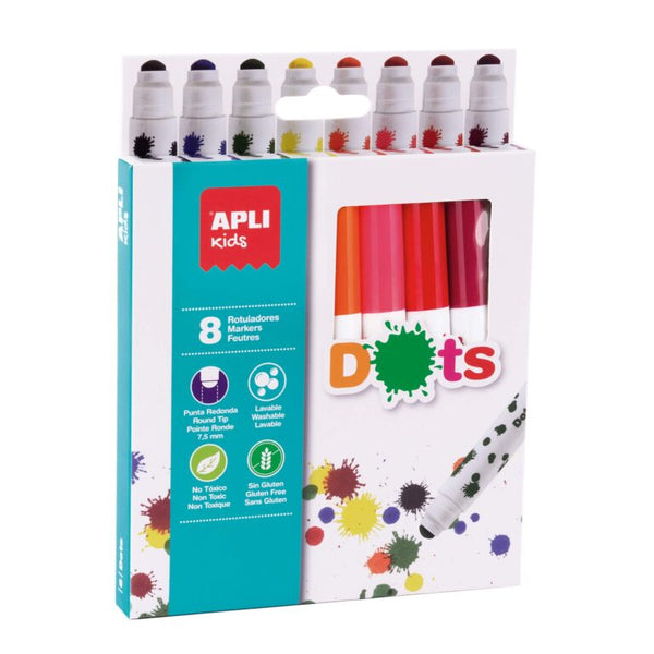 מארז טושי DOTS רחיצים – 8 יחידות APLI